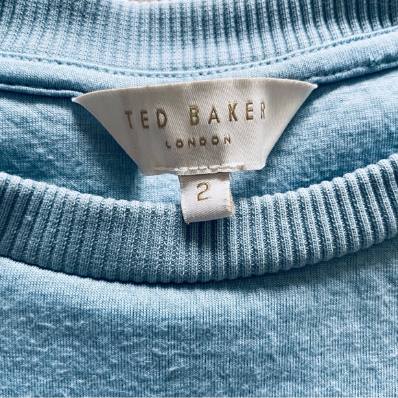 Ted Baker Puff Sleeve Pleat Sweatshirt Ice Blue Size US 6 - Picture 5 of 12